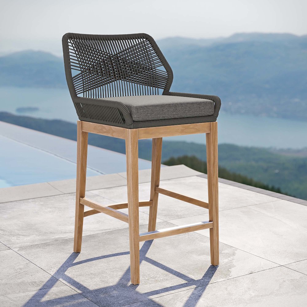 Wellspring Outdoor Patio Teak Wood Bar Stool. Picture 6