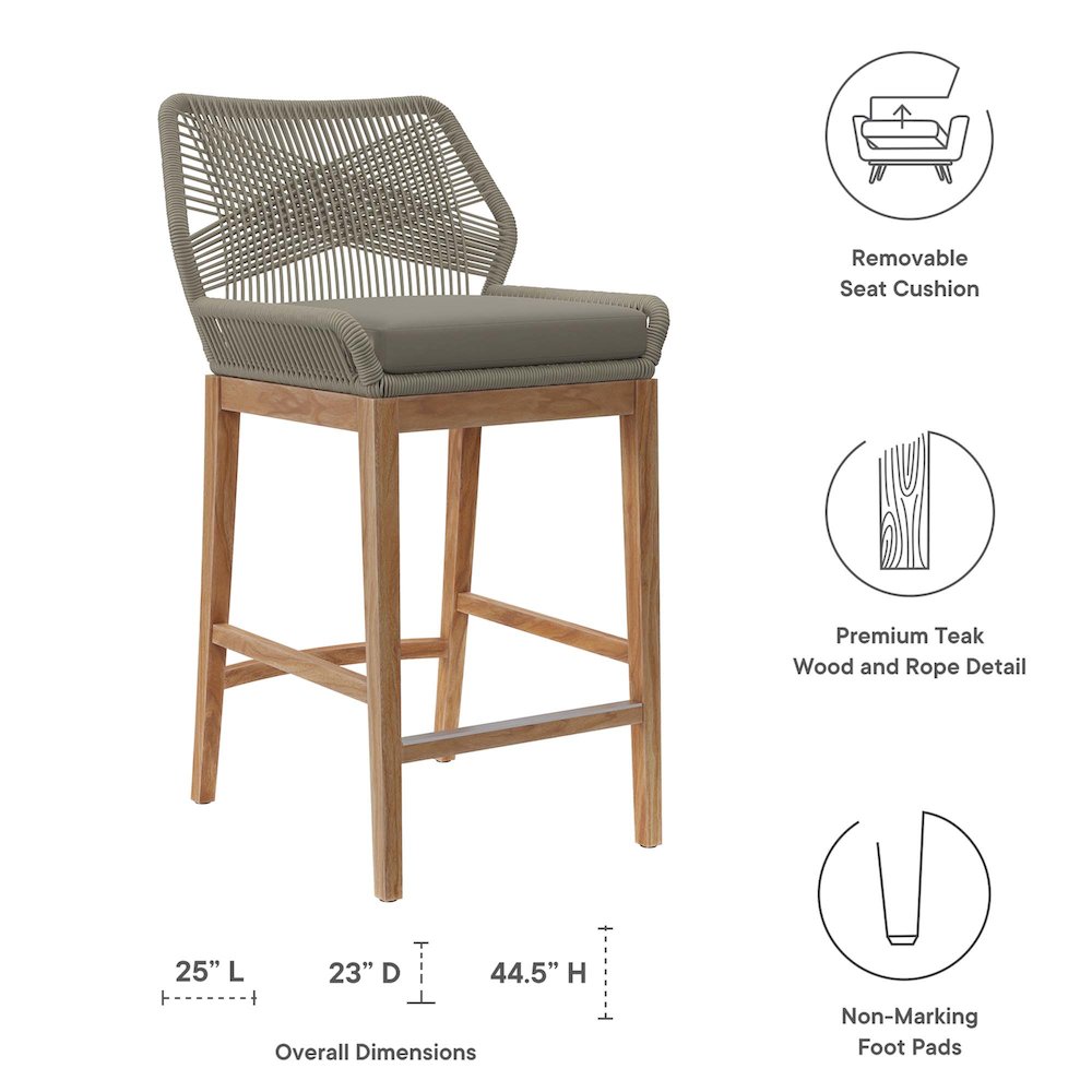 Wellspring Outdoor Patio Teak Wood Bar Stool. Picture 2