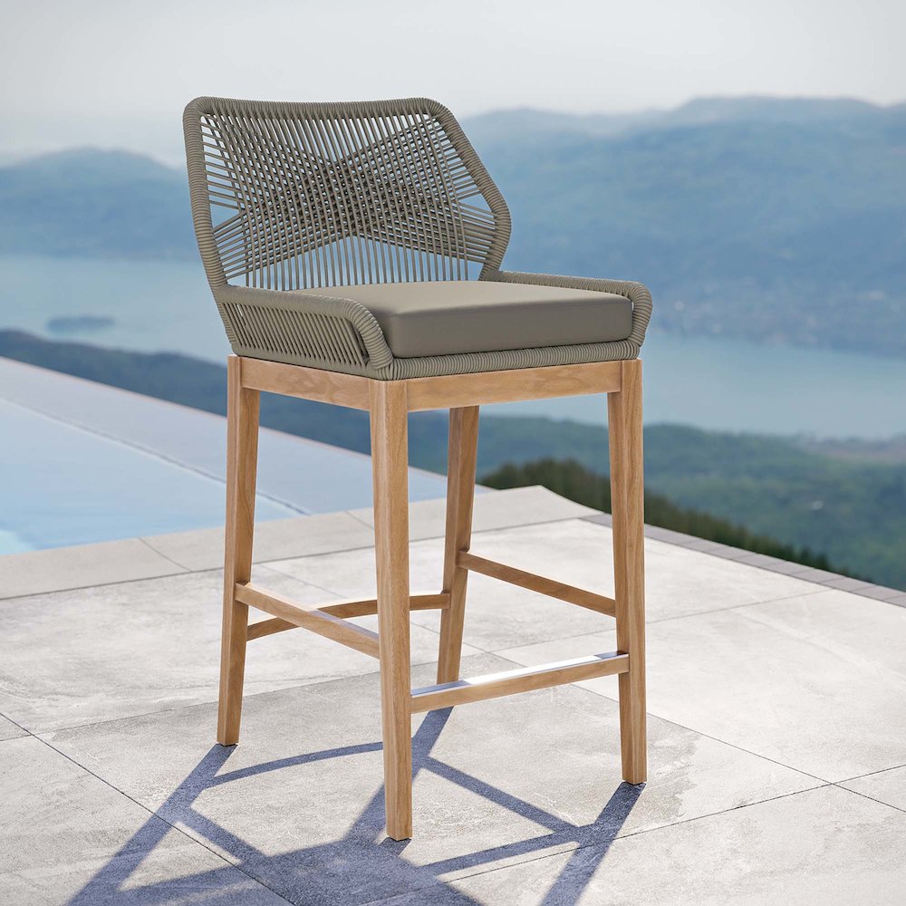 Wellspring Outdoor Patio Teak Wood Bar Stool. Picture 6