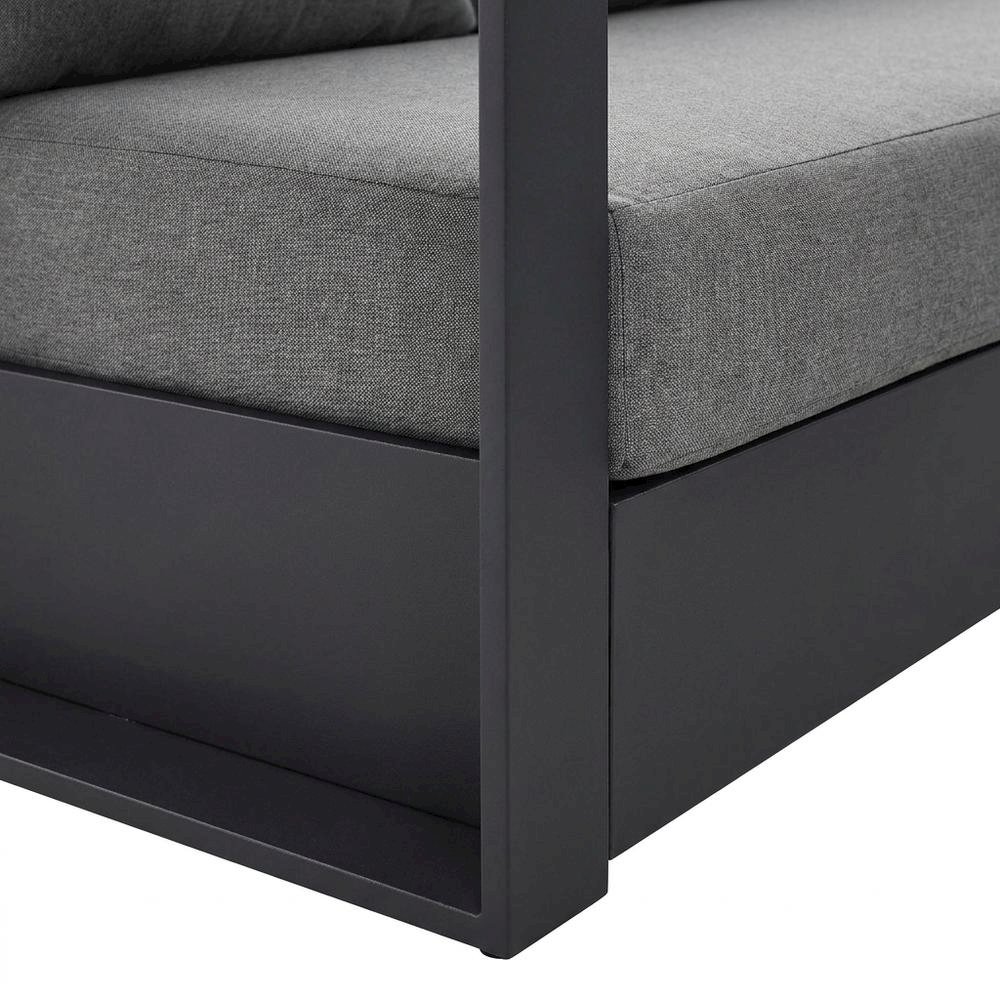 Powder-Coated Aluminum Patio Conversation Set with Thick Cushions, Gray Charcoal. Picture 7