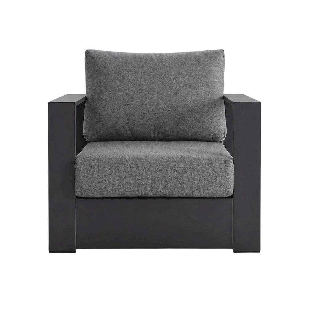 Powder-Coated Aluminum Patio Conversation Set with Thick Cushions, Gray Charcoal. Picture 2