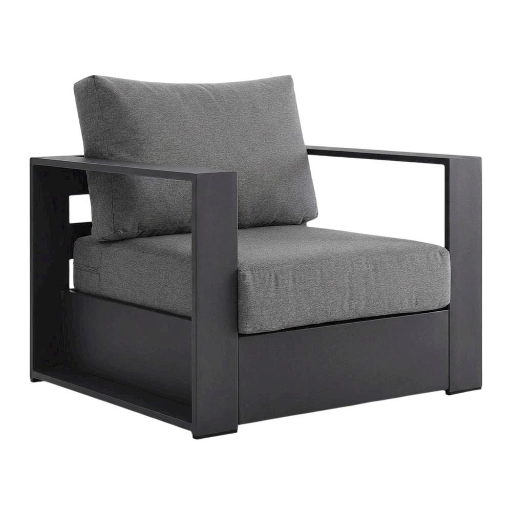 Powder-Coated Aluminum Patio Conversation Set with Thick Cushions, Gray Charcoal. Picture 5