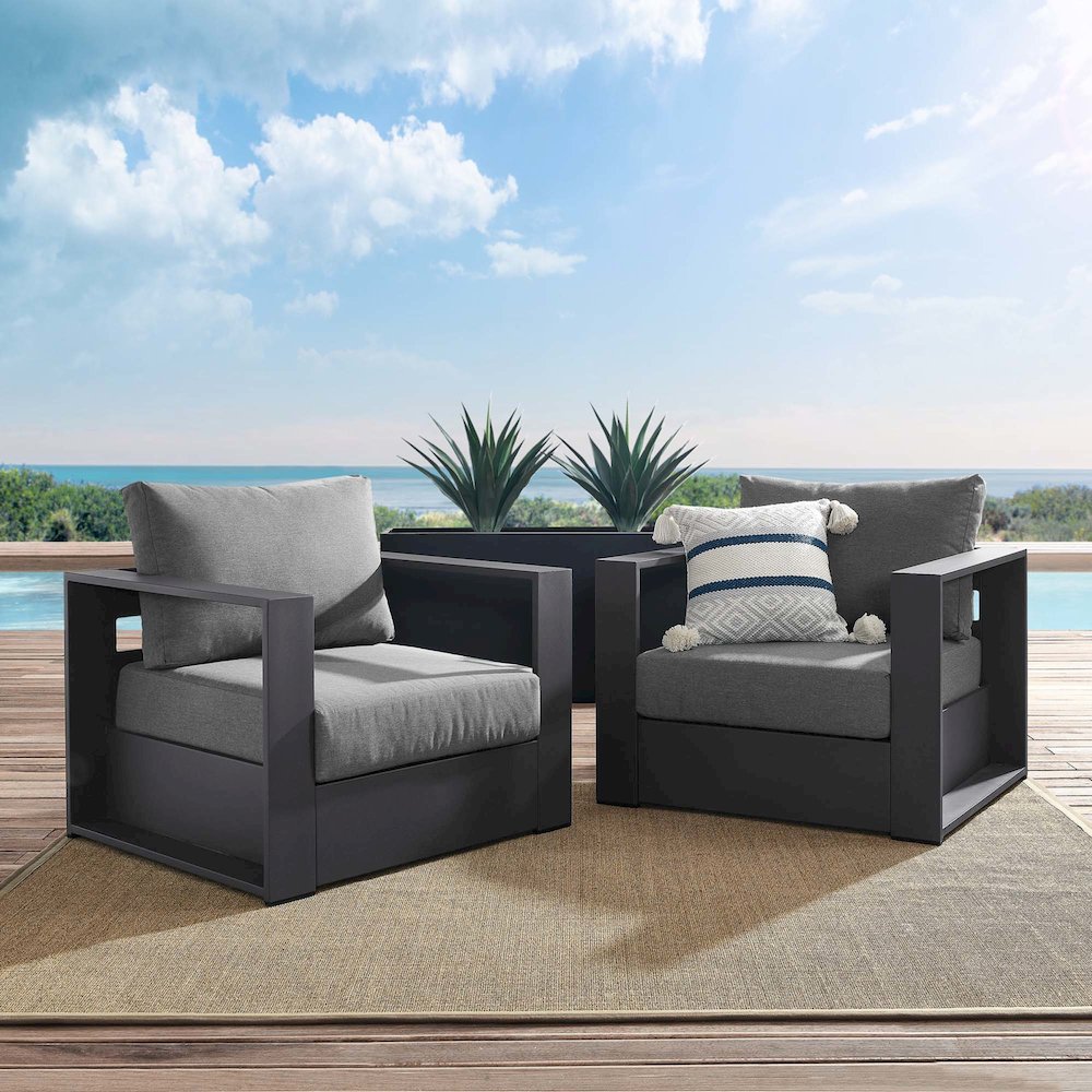 Tahoe 2-Piece Outdoor Patio Powder-Coated Aluminum Armchair Set. Picture 6