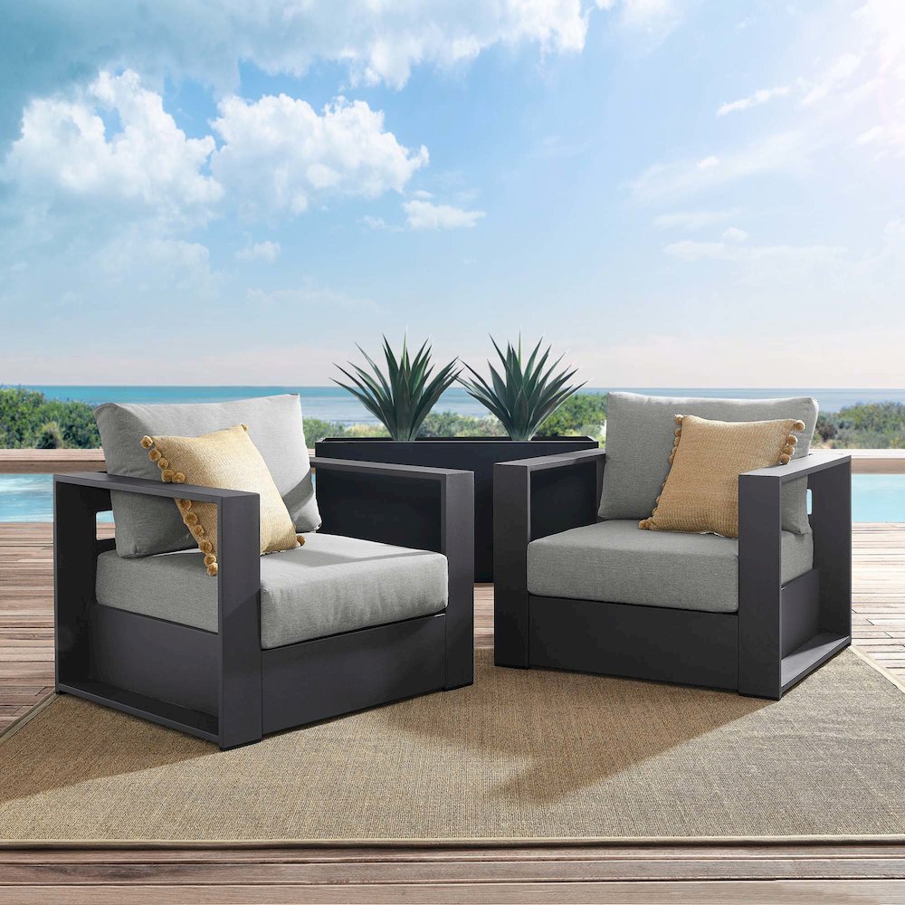 Tahoe 2-Piece Outdoor Patio Powder-Coated Aluminum Armchair Set. Picture 6