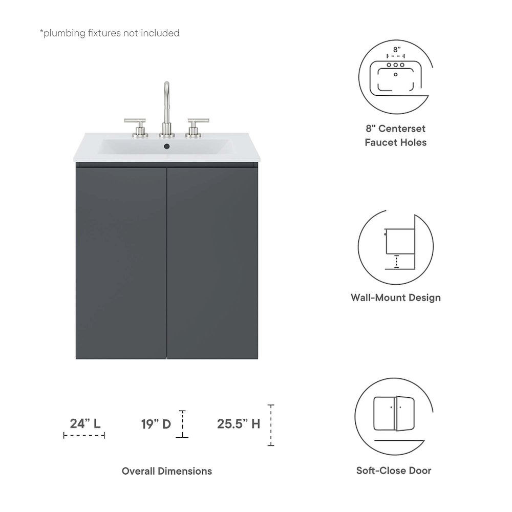 Bryn 24" Wall-Mount Bathroom Vanity. Picture 2
