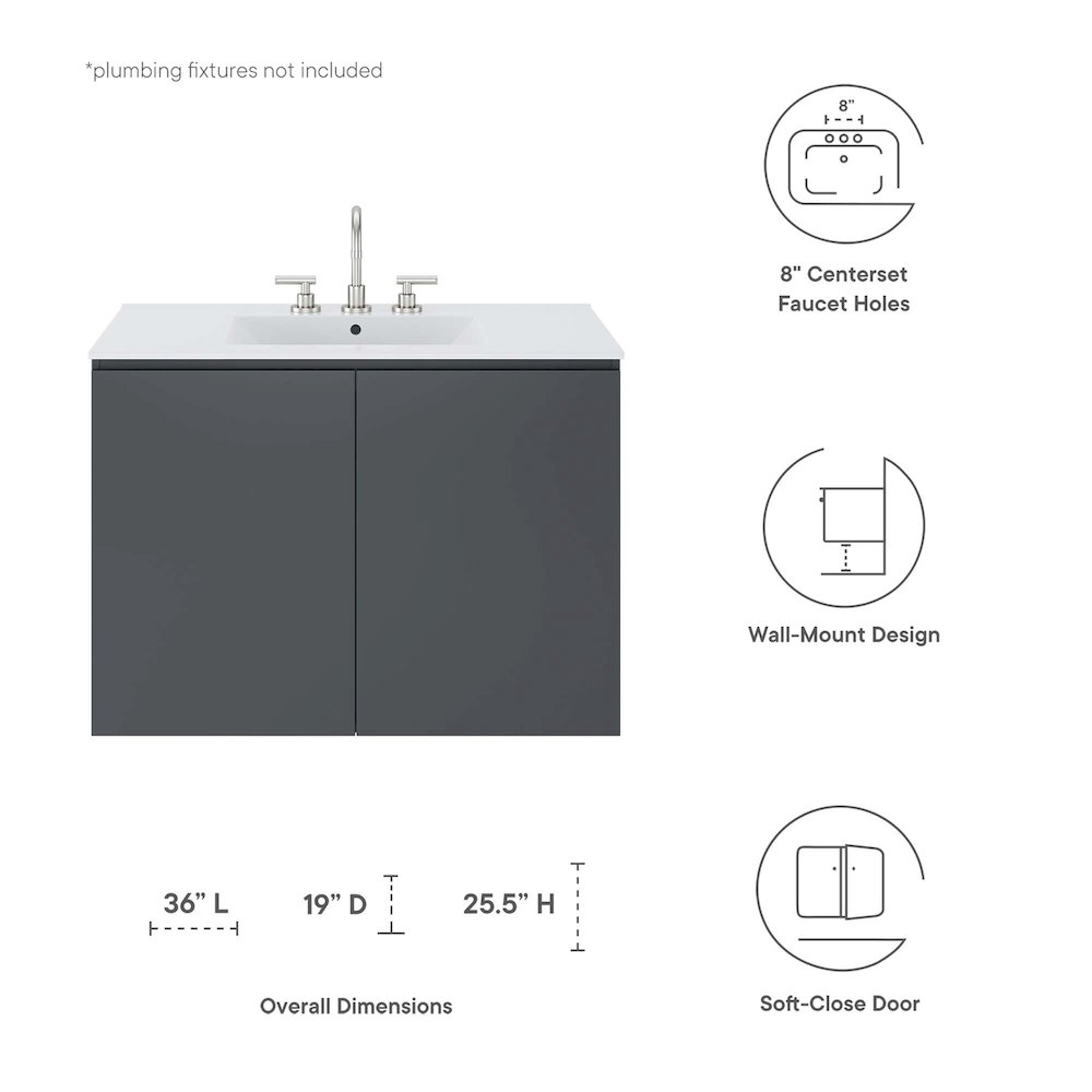 Bryn 36" Wall-Mount Bathroom Vanity. Picture 2