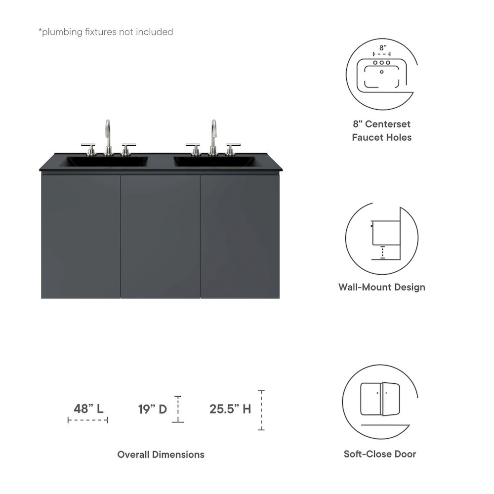 Bryn 48" Wall-Mount Double Sink Bathroom Vanity. Picture 2