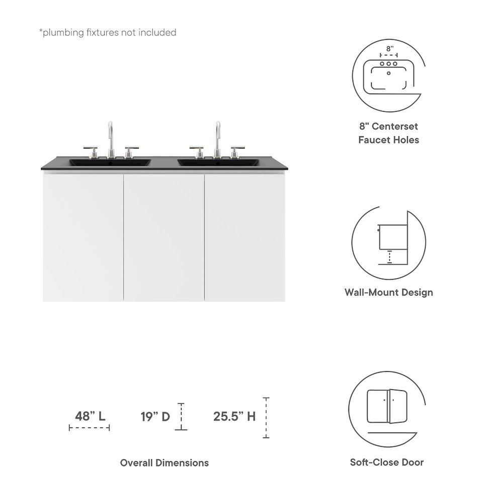 Bryn 48" Wall-Mount Double Sink Bathroom Vanity. Picture 2