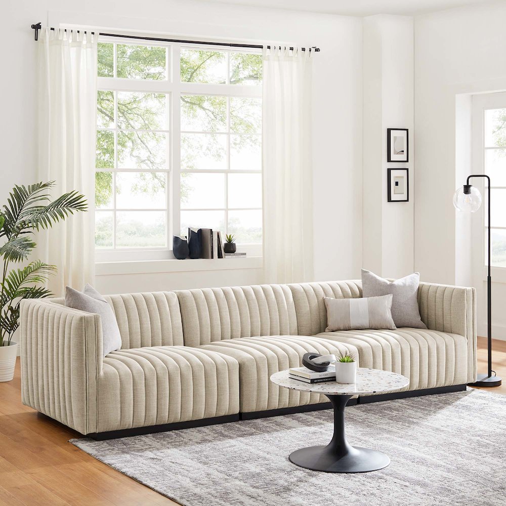 Conjure Channel Tufted Upholstered Fabric Sofa. Picture 13