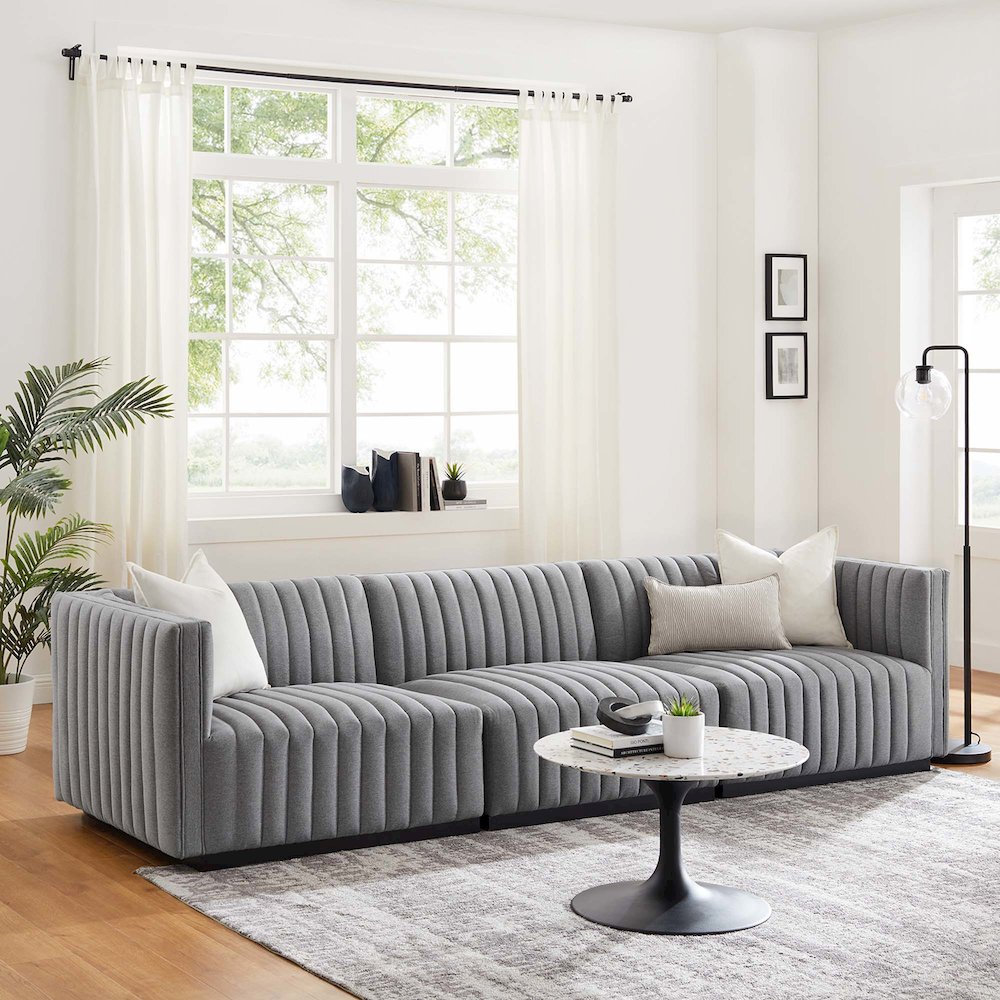 Conjure Channel Tufted Upholstered Fabric Sofa. Picture 13