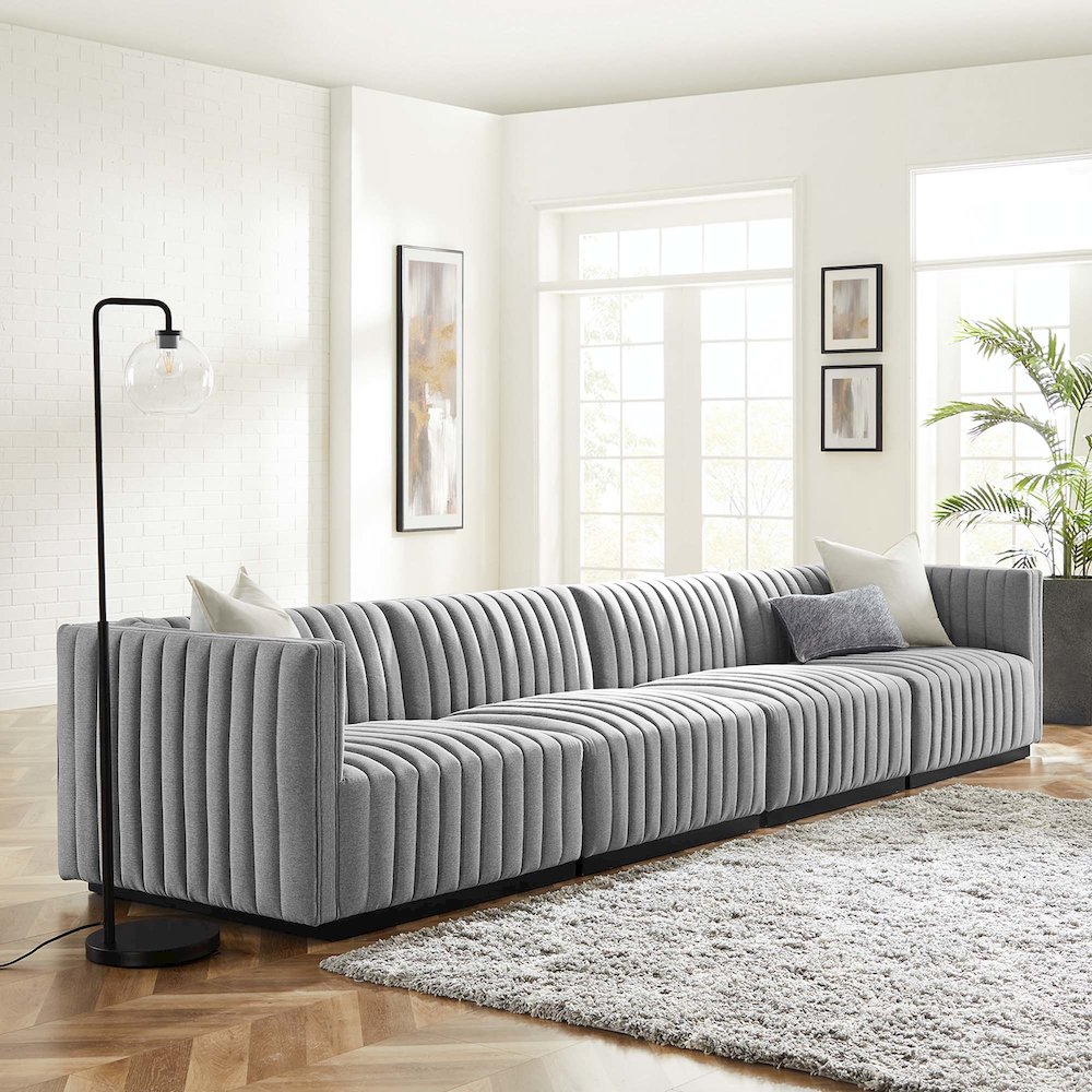 Conjure 4-Piece Channel Tufted Upholstered Fabric Sofa. Picture 13