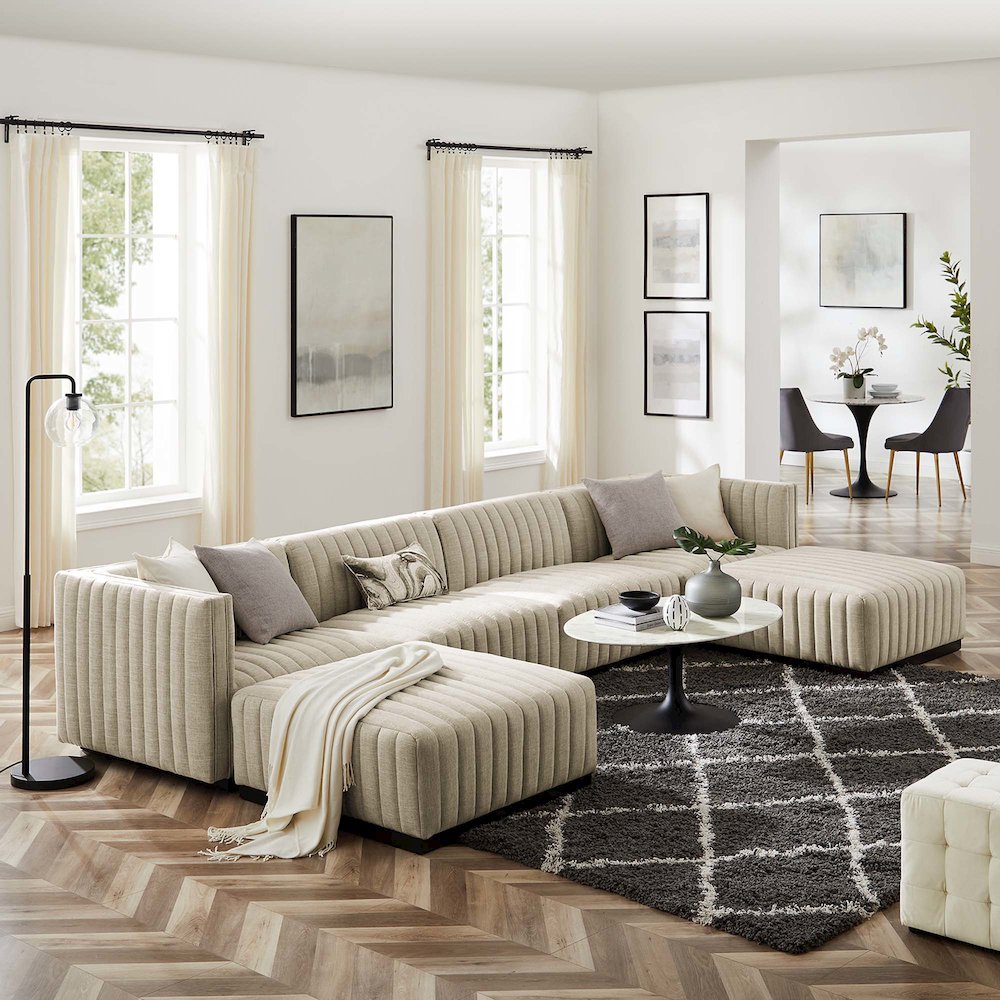 Conjure 6-Piece Channel Tufted Upholstered Fabric Sectional Sofa. Picture 16