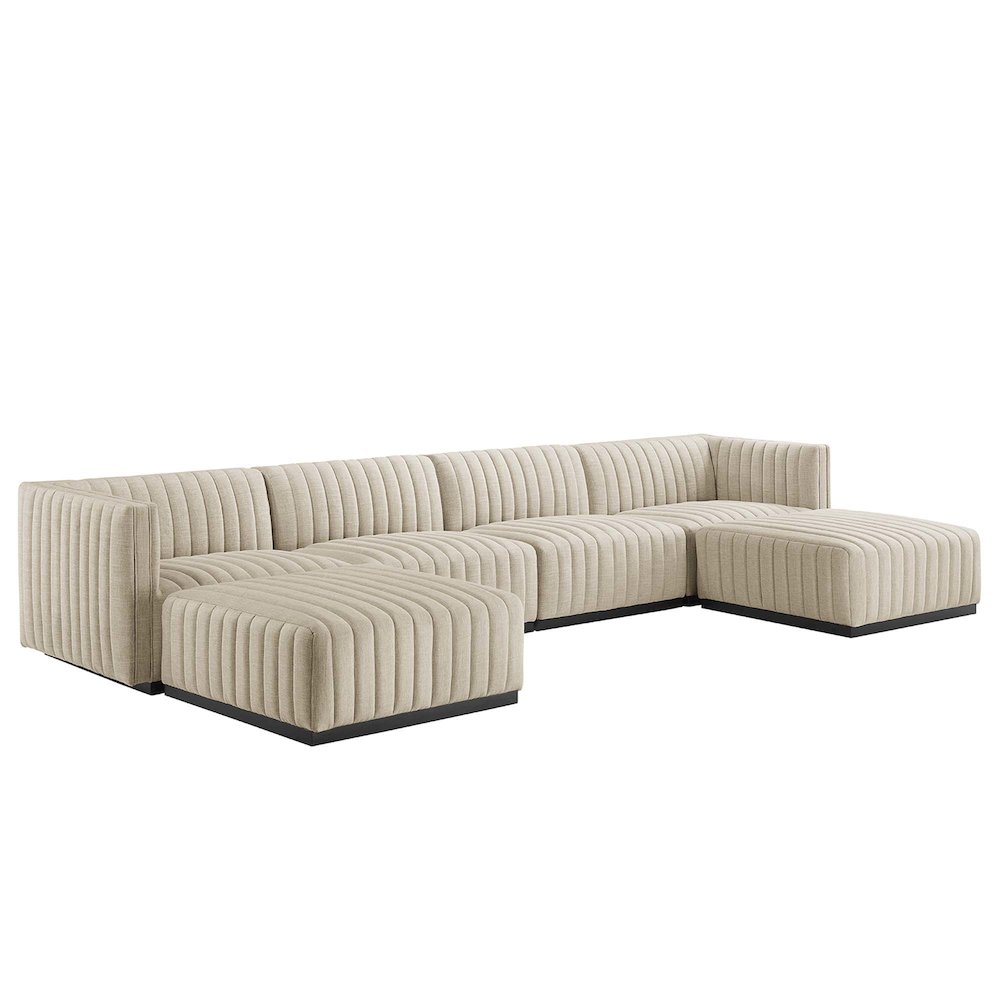 Conjure 6-Piece Channel Tufted Upholstered Fabric Sectional Sofa. Picture 1
