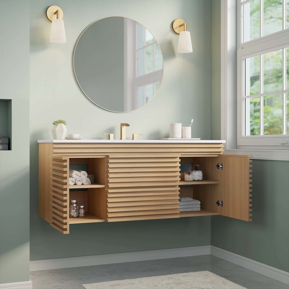 Render 48" Wall-Mount Bathroom Vanity. Picture 11