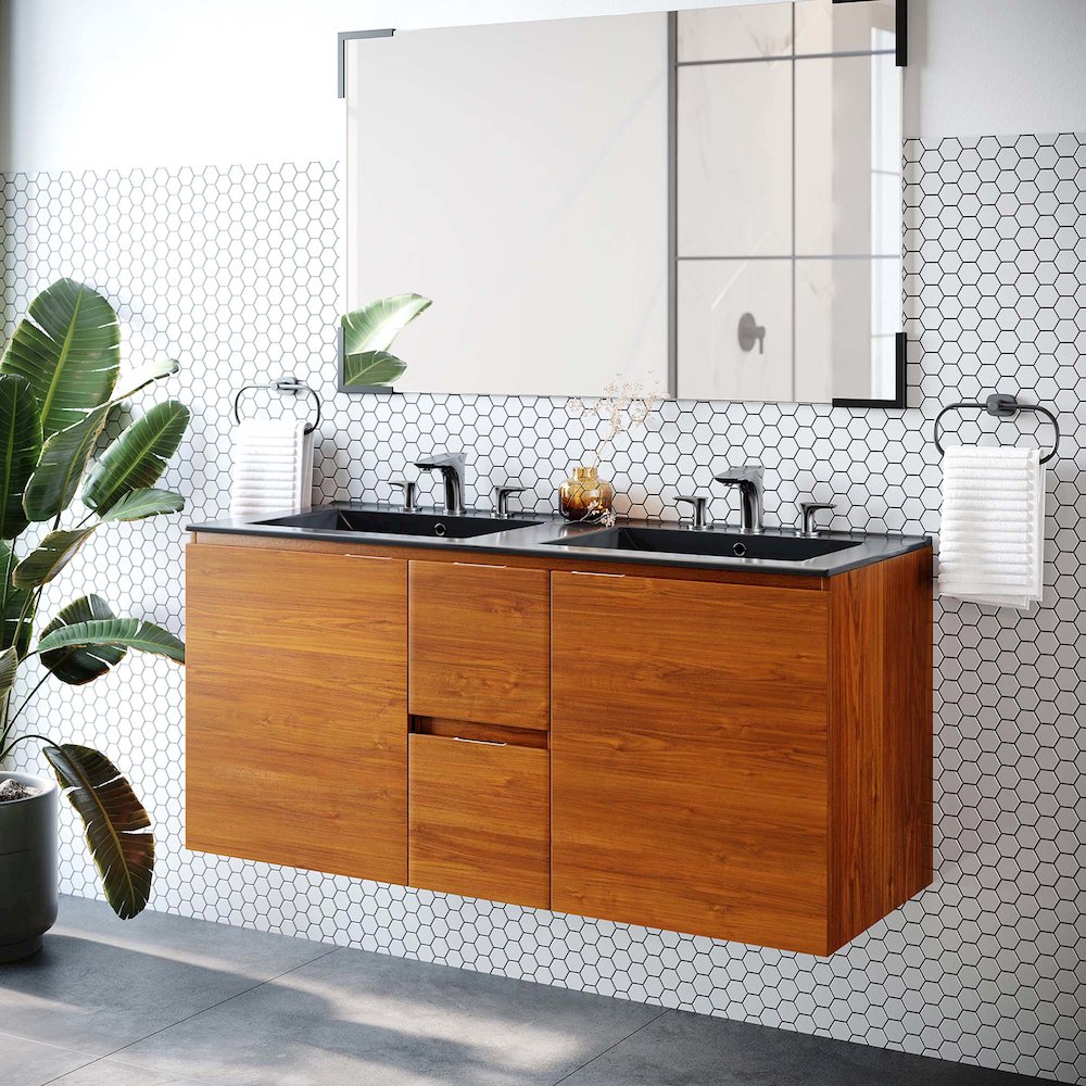 Scenic 48" Double Wall-Mount Bathroom Vanity. Picture 9