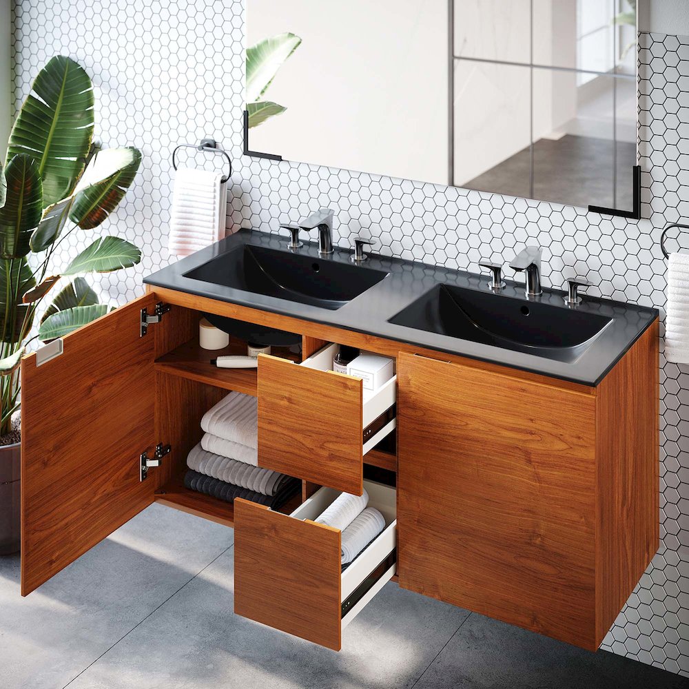 Scenic 48" Double Wall-Mount Bathroom Vanity. Picture 10