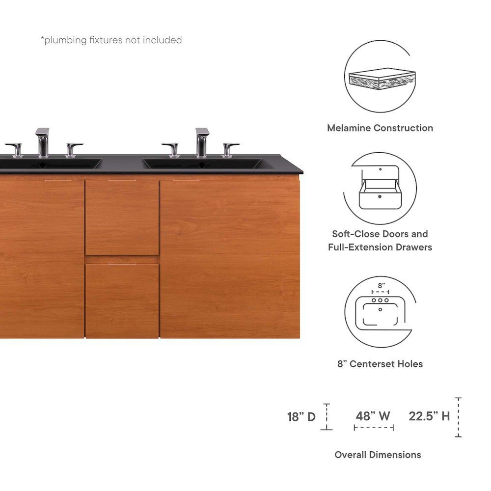 Scenic 48" Double Wall-Mount Bathroom Vanity. Picture 2
