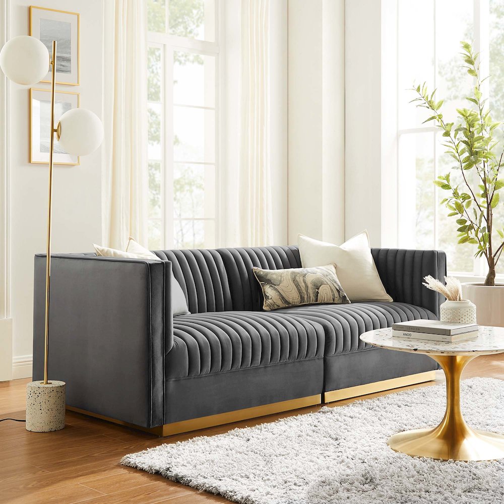 Sanguine Channel Tufted Performance Velvet Modular Sectional Sofa Loveseat. Picture 9