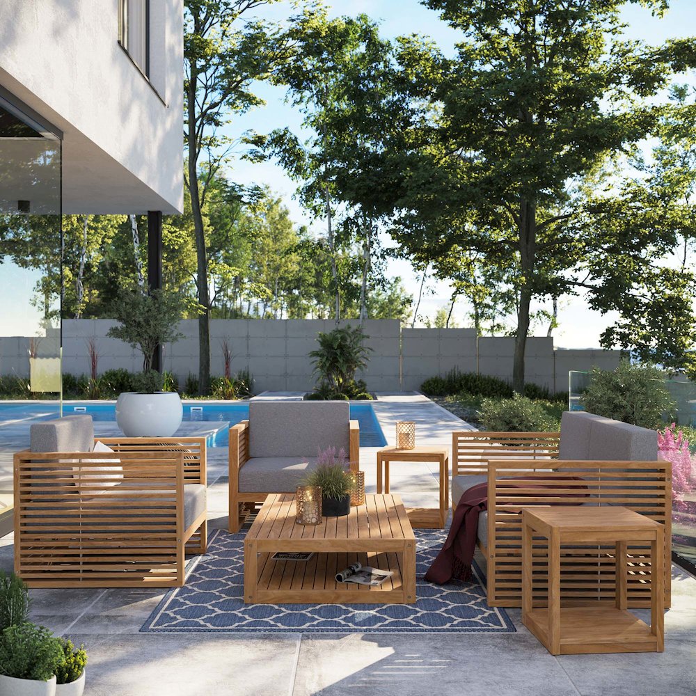 Carlsbad 6-Piece Teak Wood Outdoor Patio Set. Picture 17