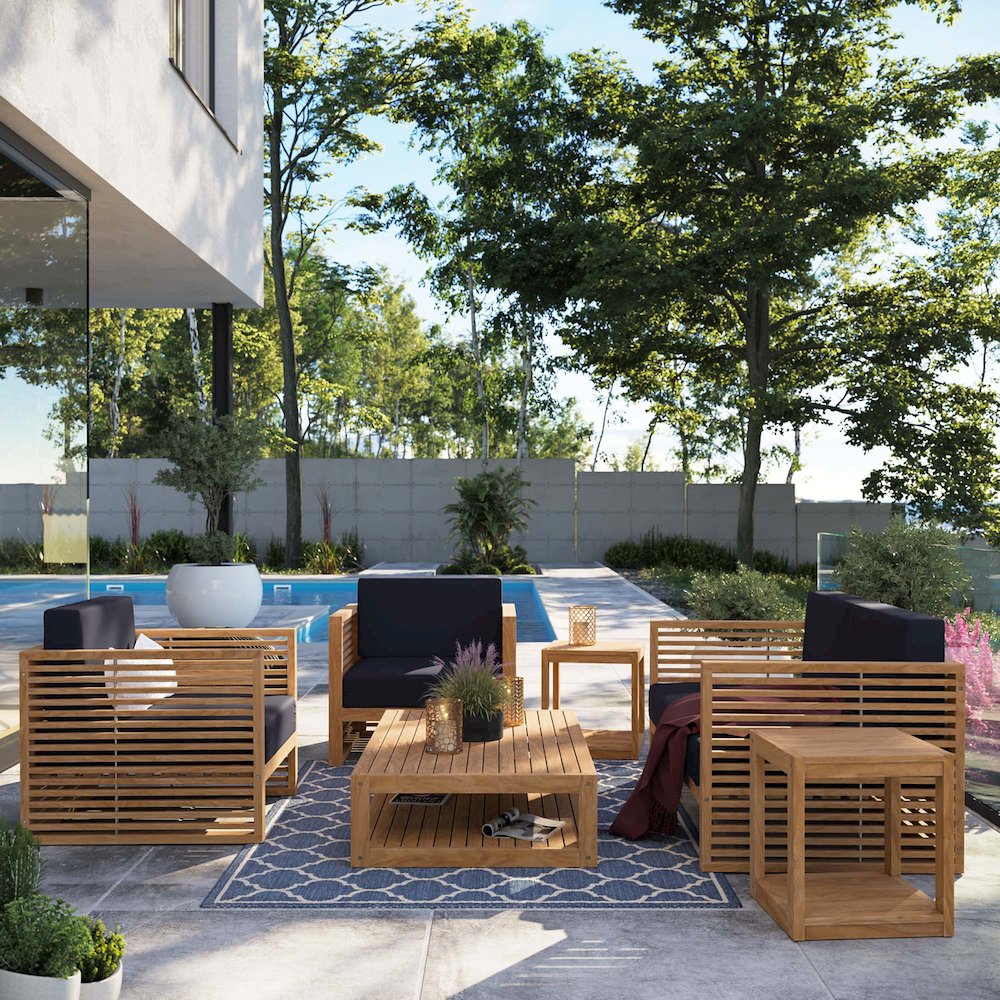 Carlsbad 6-Piece Teak Wood Outdoor Patio Set. Picture 17