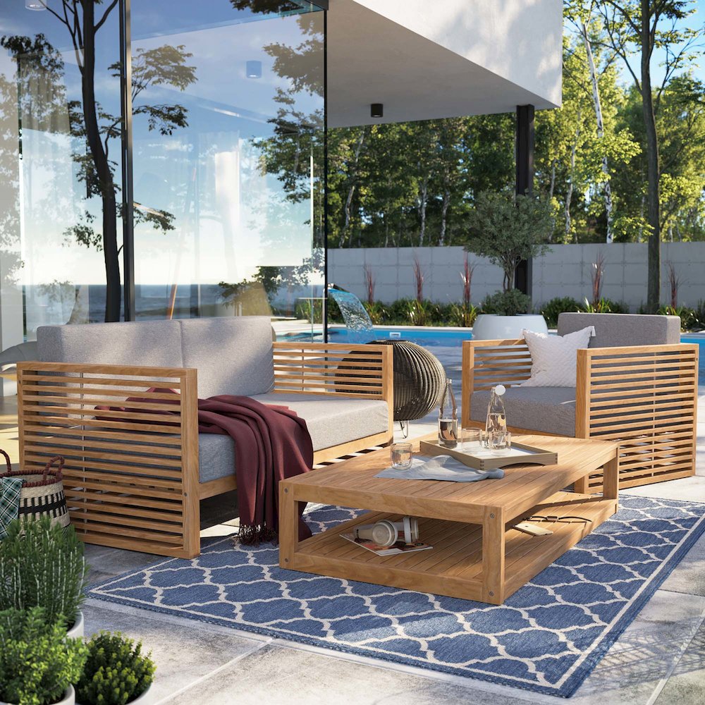 Carlsbad 3-Piece Teak Wood Outdoor Patio Set. Picture 14