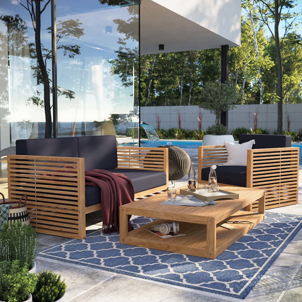 Carlsbad 3-Piece Teak Wood Outdoor Patio Set. Picture 14