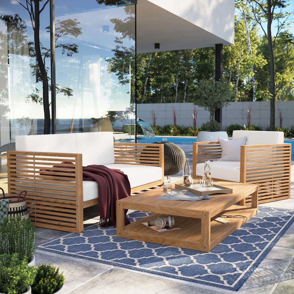 Carlsbad 3-Piece Teak Wood Outdoor Patio Set. Picture 14