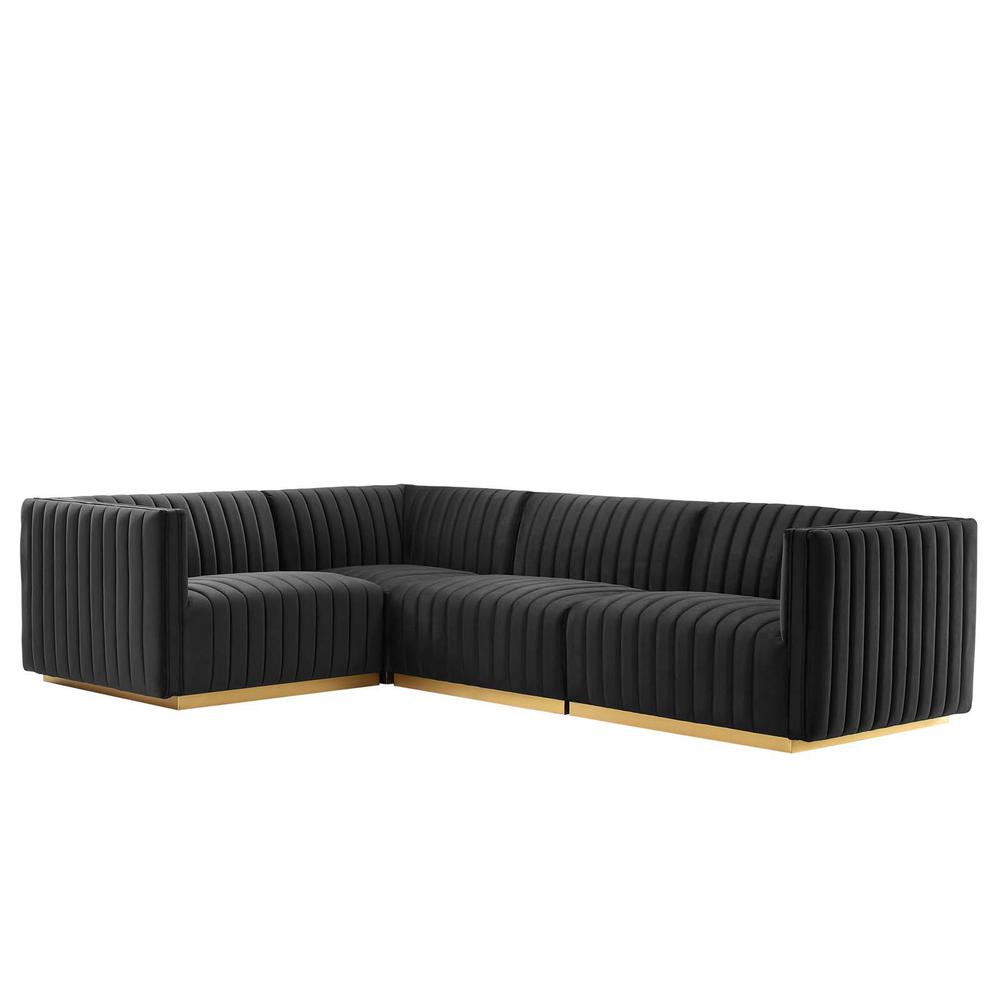 Conjure Channel Tufted Performance Velvet 4-Piece Sectional. Picture 1