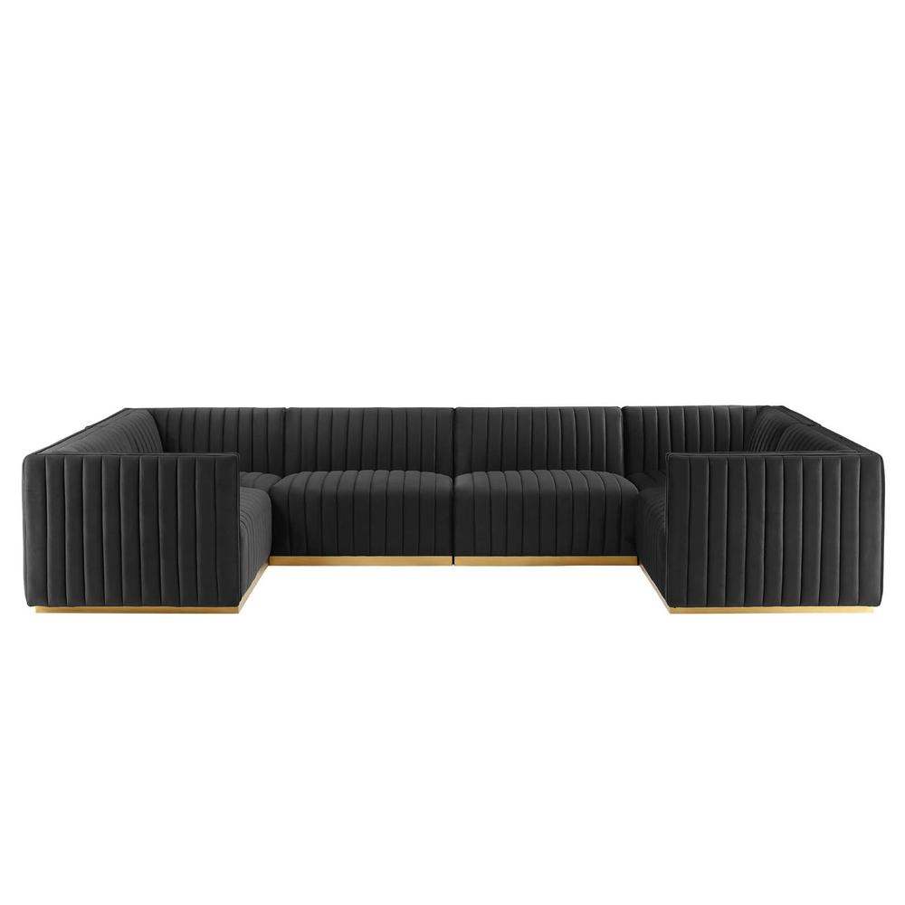 Conjure Channel Tufted Performance Velvet 6-Piece U-Shaped Sectional. Picture 1