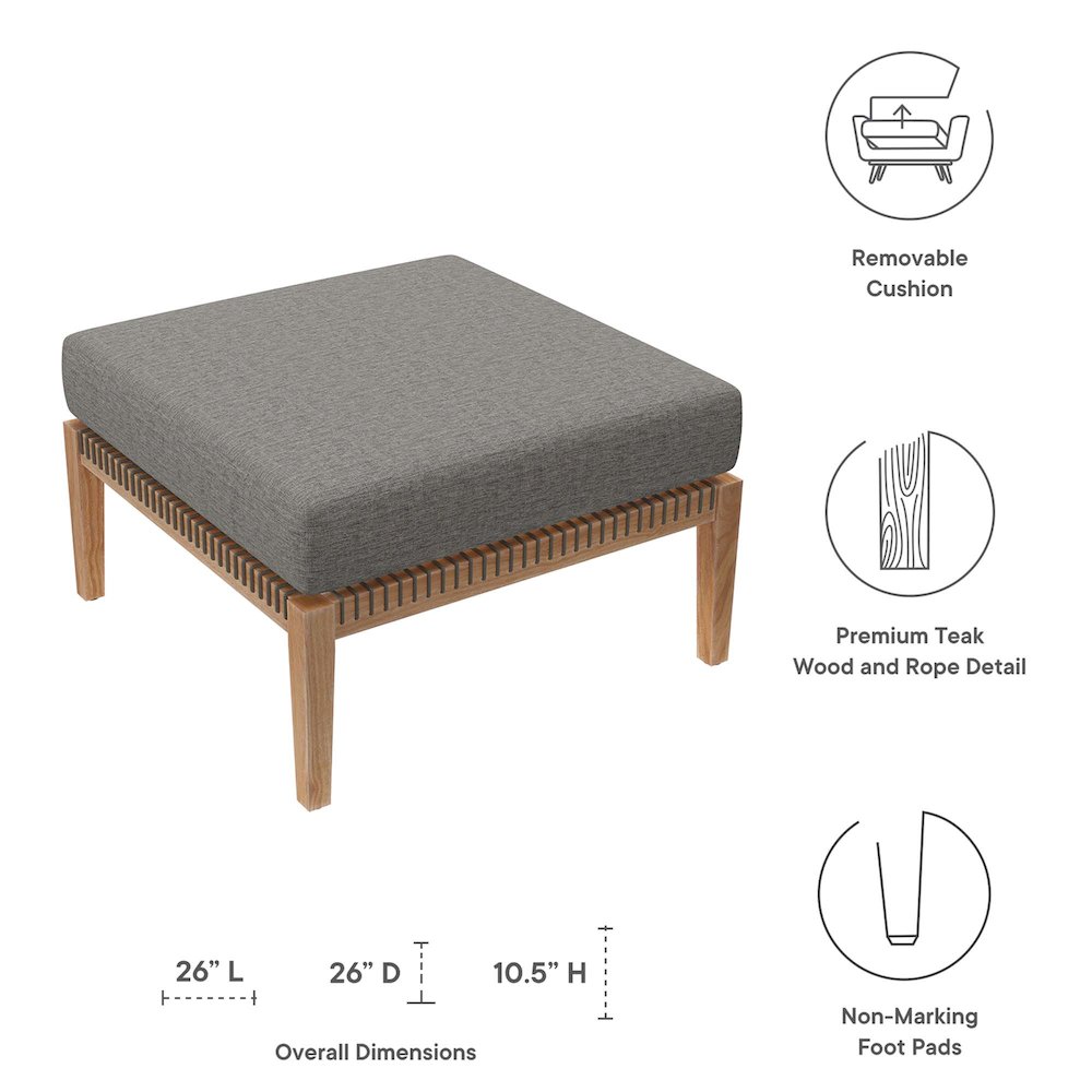 Clearwater Outdoor Patio Teak Wood Ottoman. Picture 2