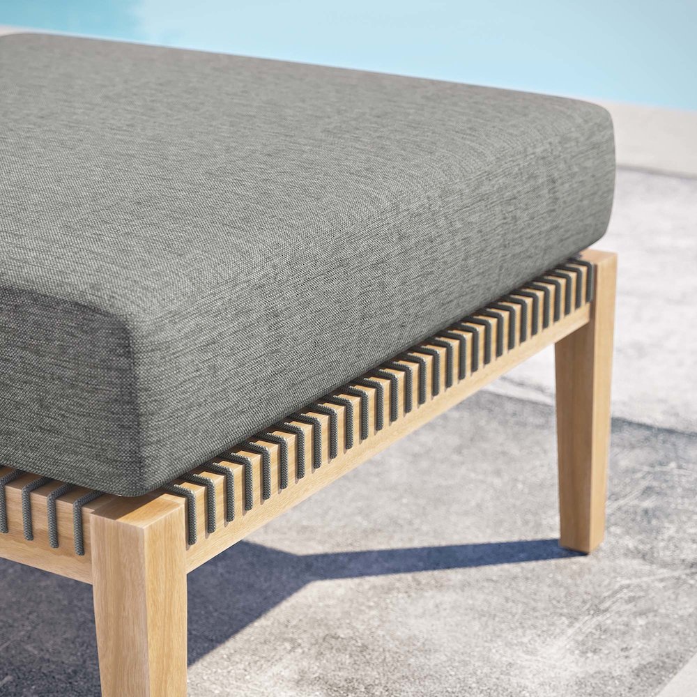 Clearwater Outdoor Patio Teak Wood Ottoman. Picture 7