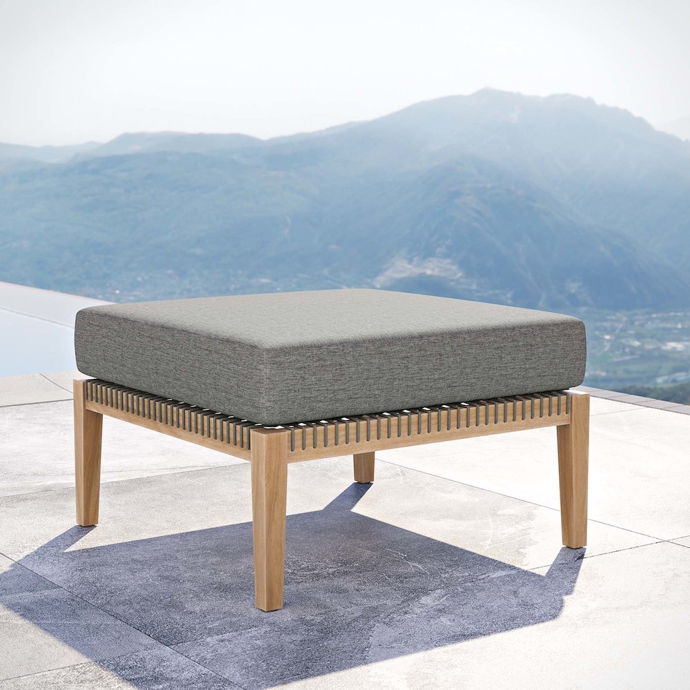 Clearwater Outdoor Patio Teak Wood Ottoman. Picture 6