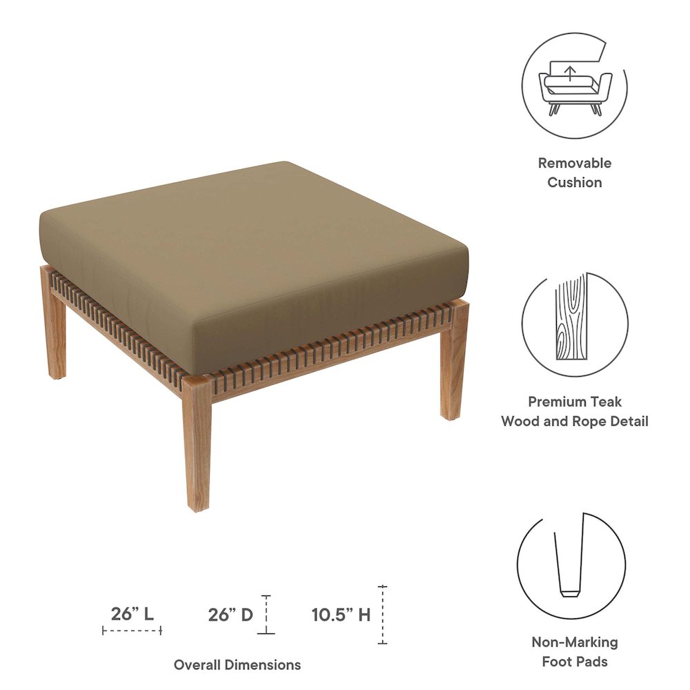 Clearwater Outdoor Patio Teak Wood Ottoman. Picture 2