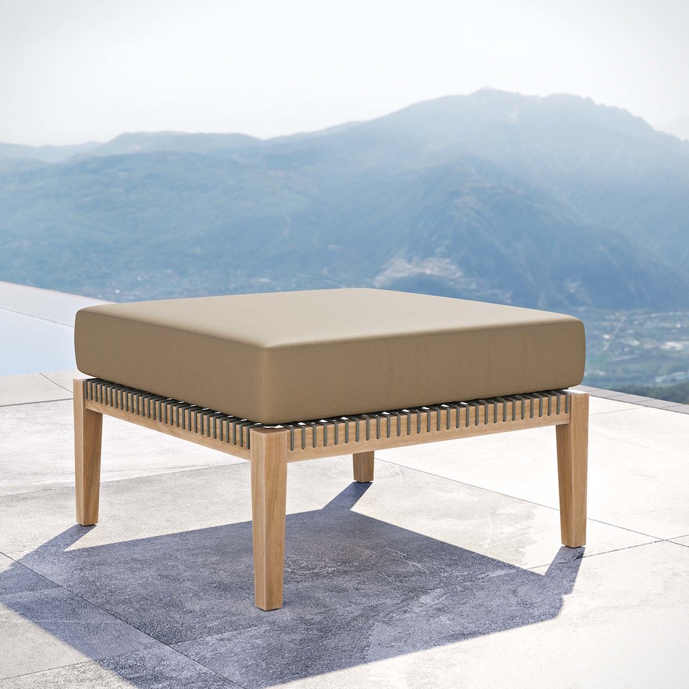 Clearwater Outdoor Patio Teak Wood Ottoman. Picture 6