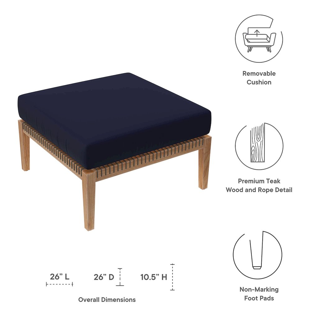 Clearwater Outdoor Patio Teak Wood Ottoman. Picture 2