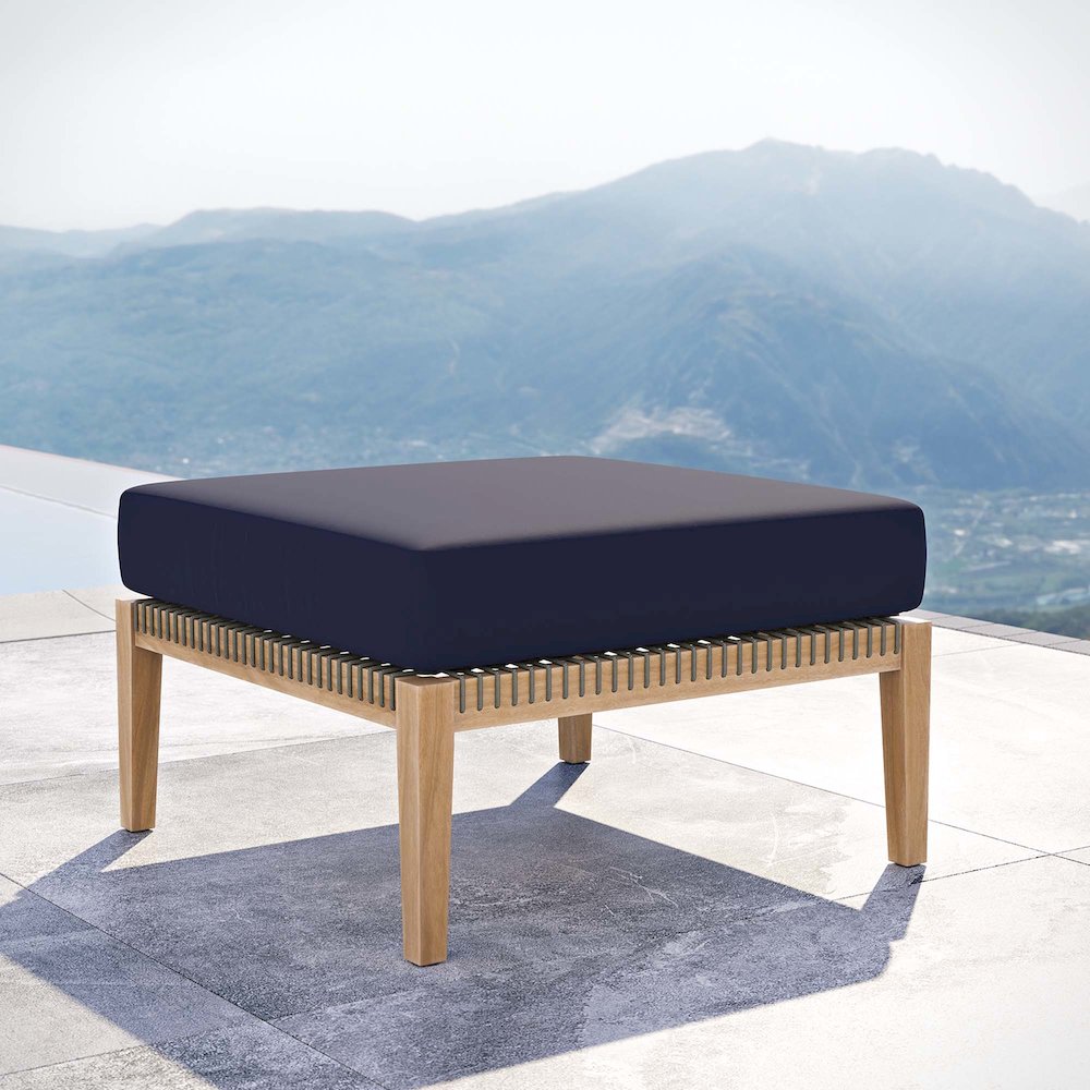 Clearwater Outdoor Patio Teak Wood Ottoman. Picture 6