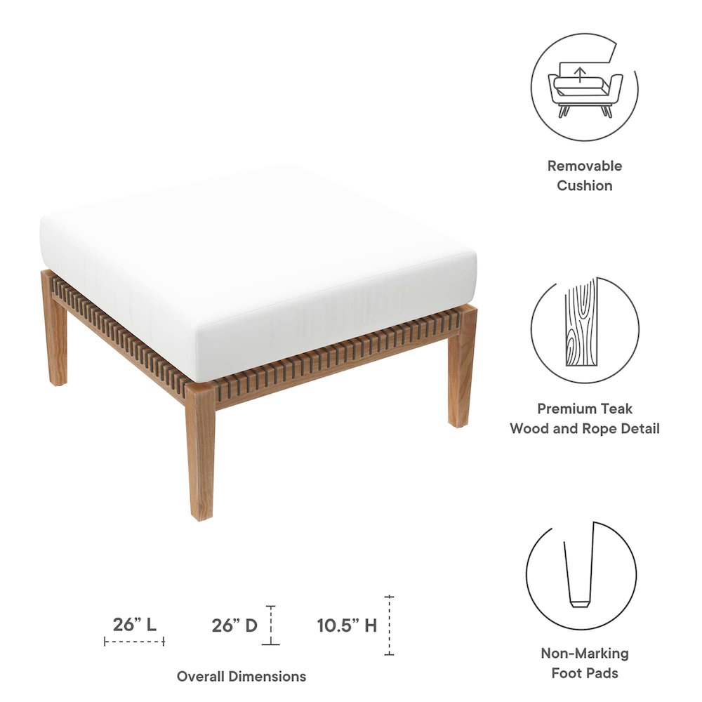 Clearwater Outdoor Patio Teak Wood Ottoman. Picture 2