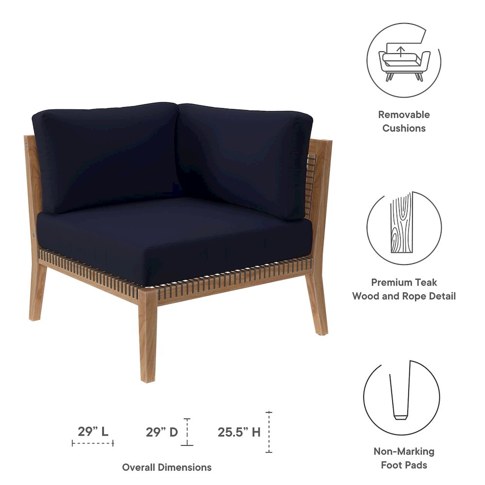 Clearwater Outdoor Patio Teak Wood Corner Chair. Picture 2