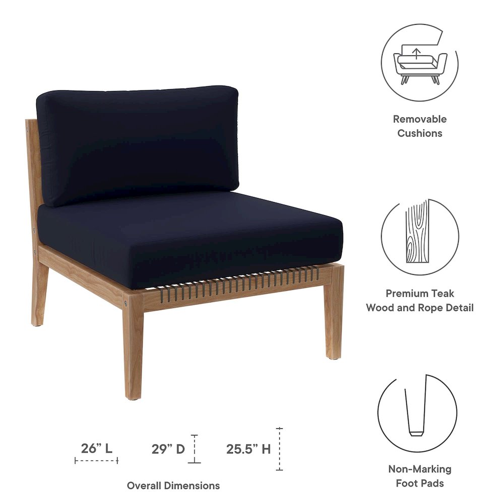 Clearwater Outdoor Patio Teak Wood Armless Chair. Picture 2