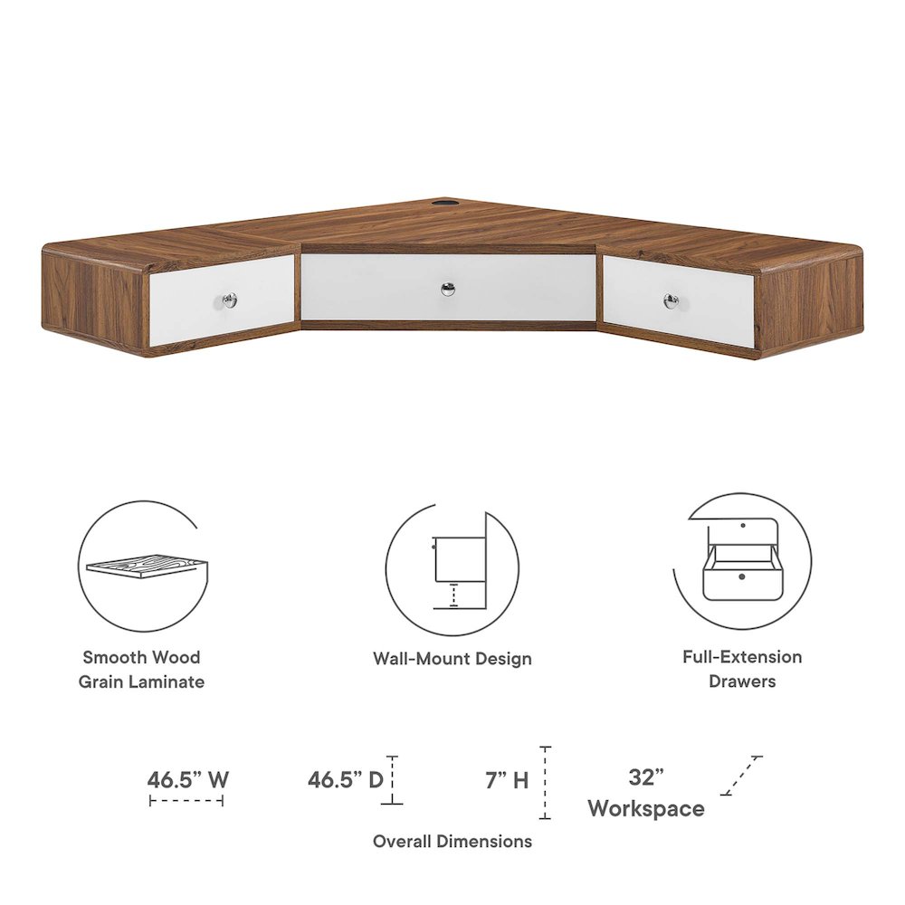 Transmit 47" Wall Mount Corner Walnut Office Desk. Picture 2