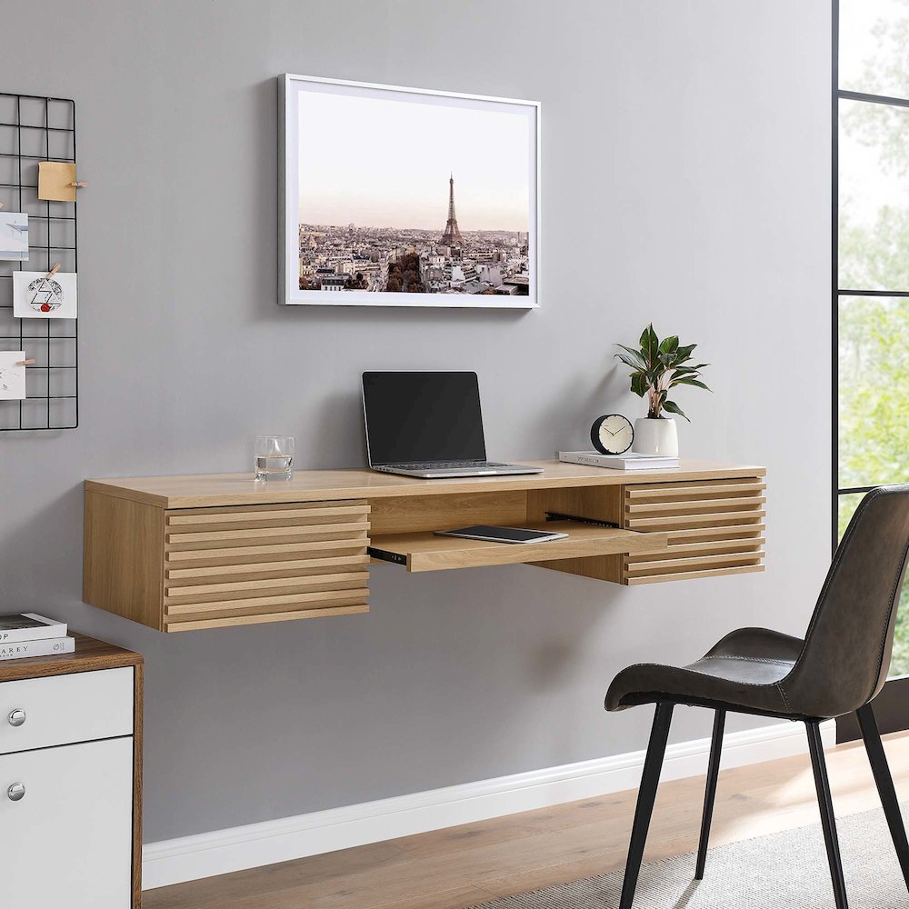 Render Wall Mount Wood Office Desk. Picture 9