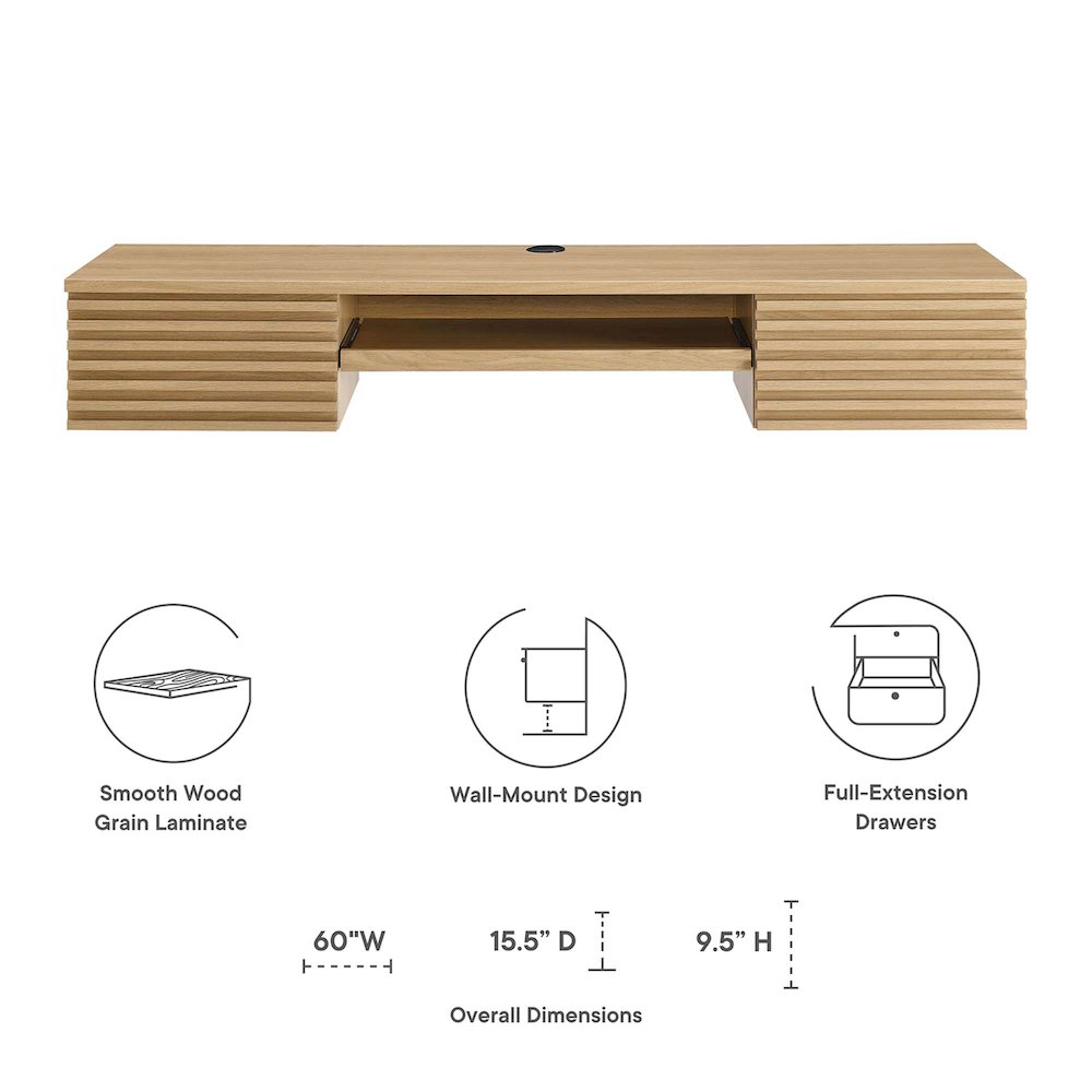 Render Wall Mount Wood Office Desk. Picture 2