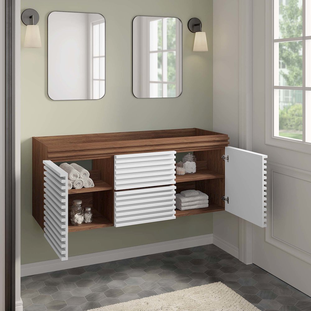 Render 48" Double Sink Compatible (Not Included) Bathroom Vanity Cabinet. Picture 9