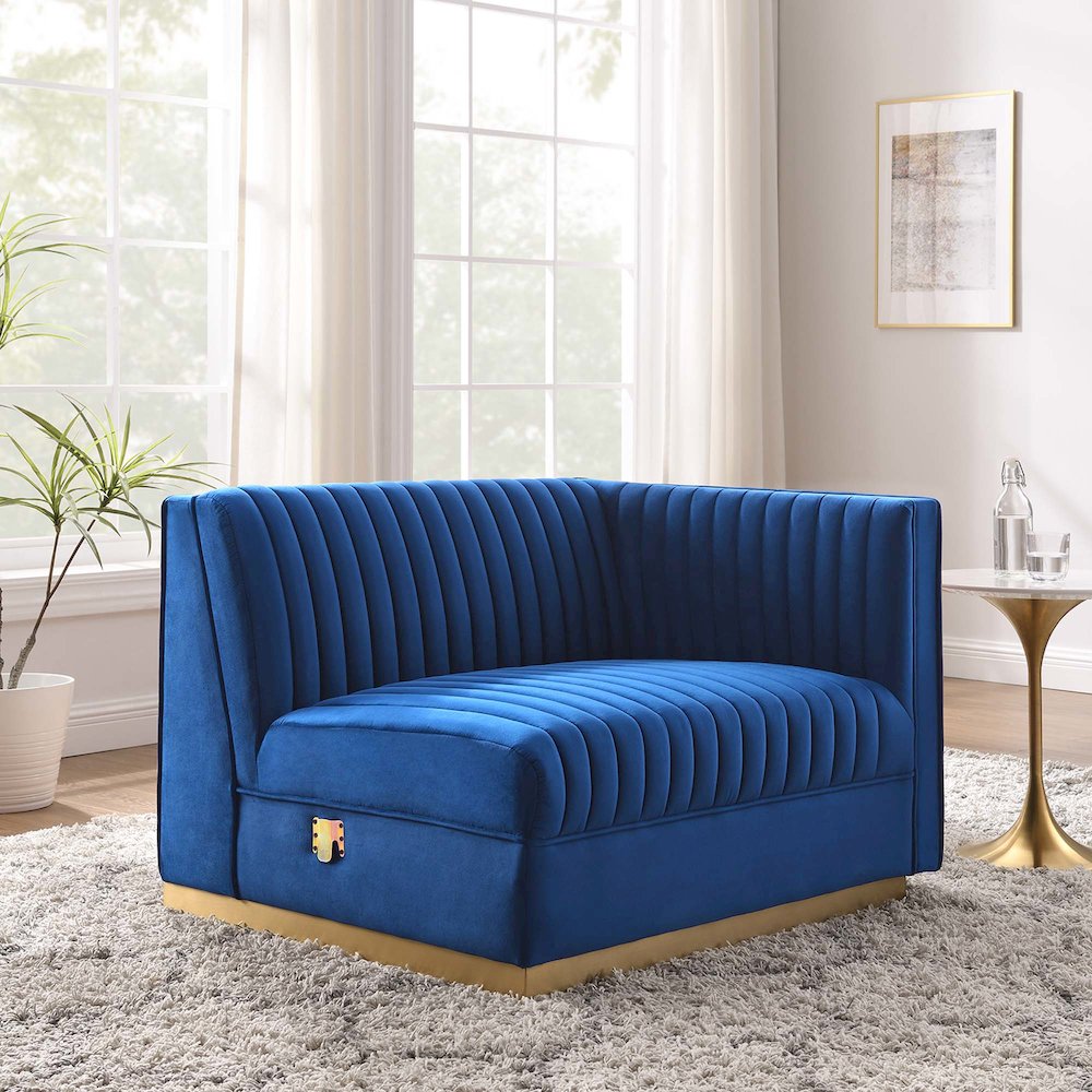 Channel Tufted Performance Velvet Modular Sectional Sofa Right-Arm Chair. Picture 7