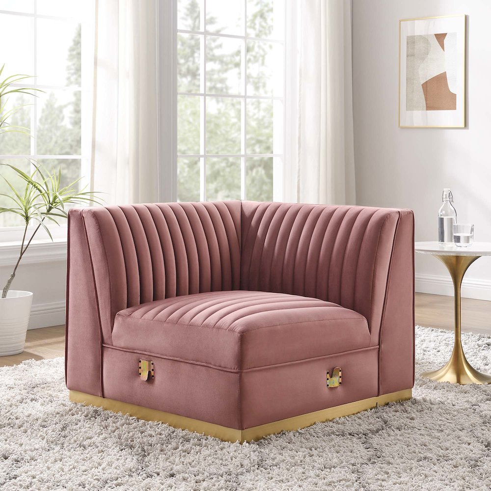 Channel Tufted Performance Velvet Modular Sectional Sofa Left Corner Chair. Picture 7