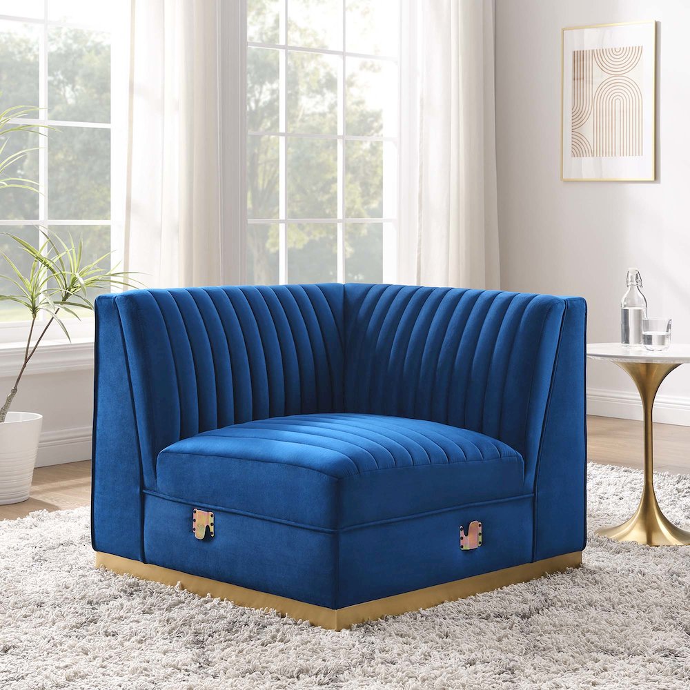 Channel Tufted Performance Velvet Modular Sectional Sofa Right Corner Chair. Picture 7
