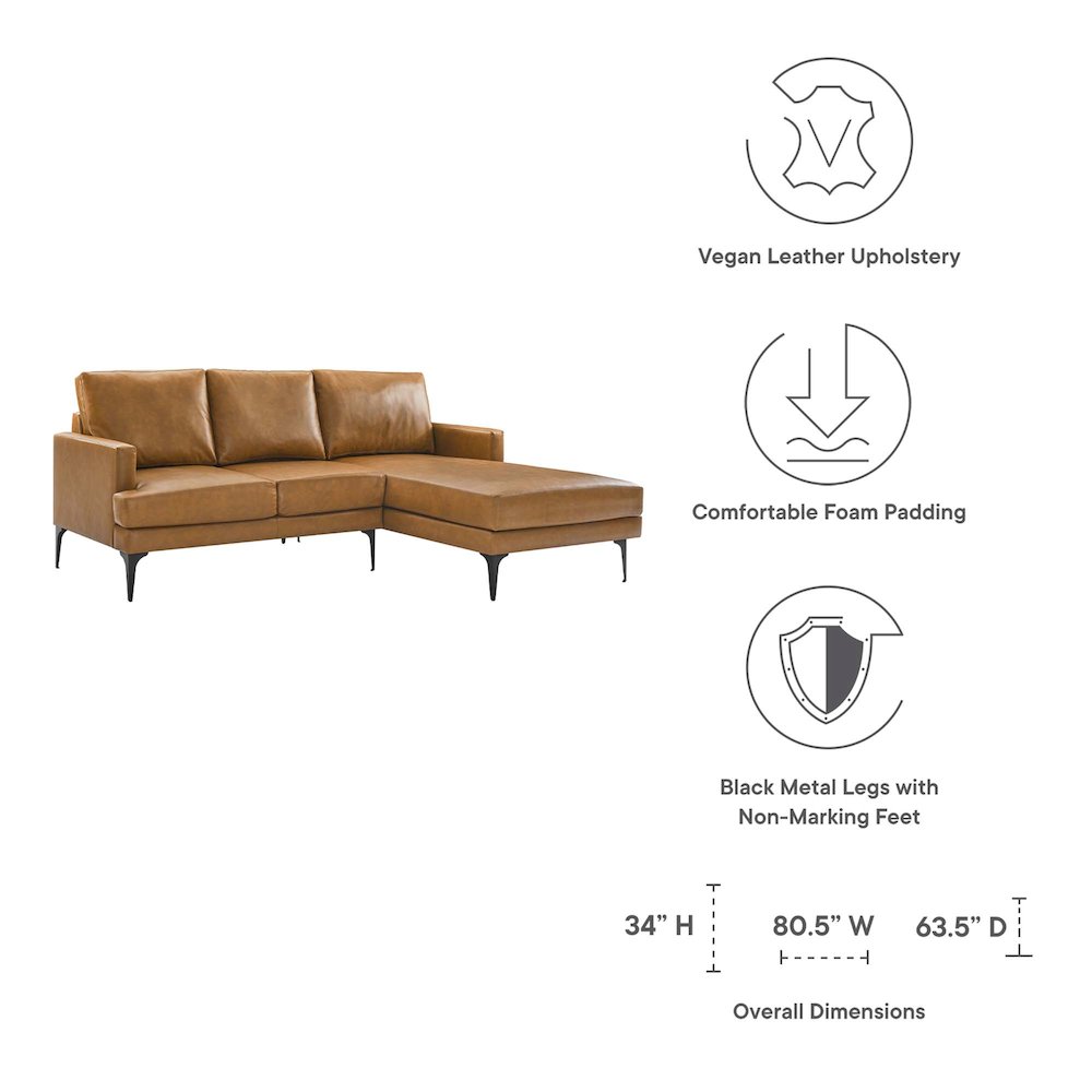 Evermore Right-Facing Vegan Leather Sectional Sofa. Picture 2