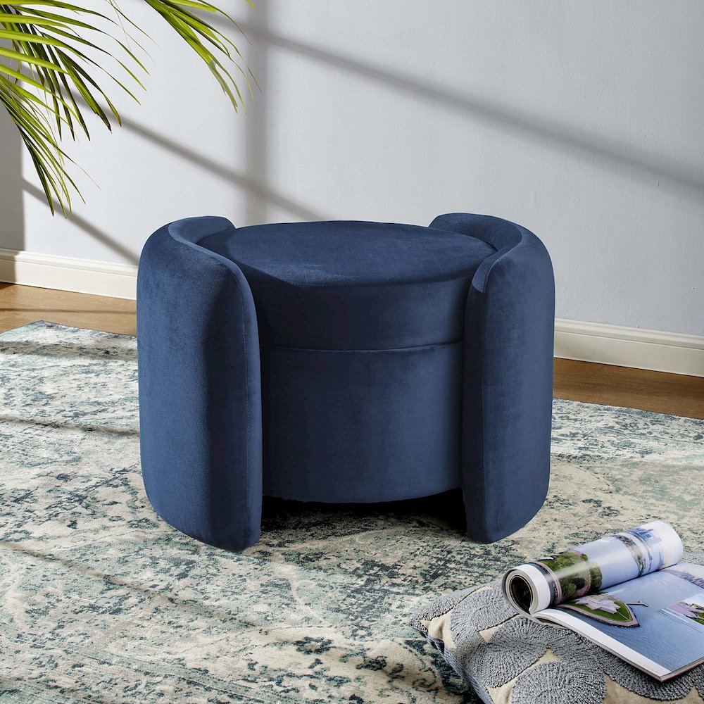 Nebula Upholstered Performance Velvet Ottoman. Picture 9