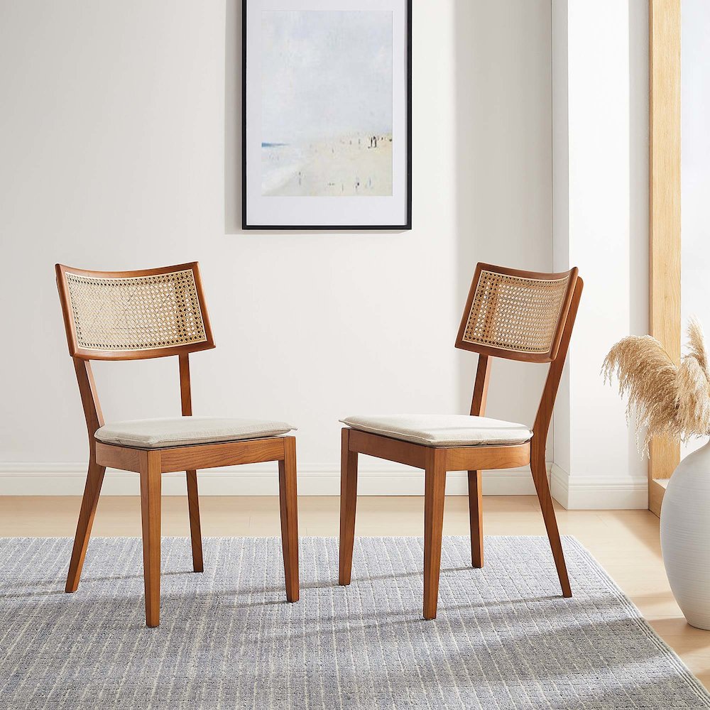 Caledonia Fabric Upholstered Wood Dining Chair Set of 2. Picture 9