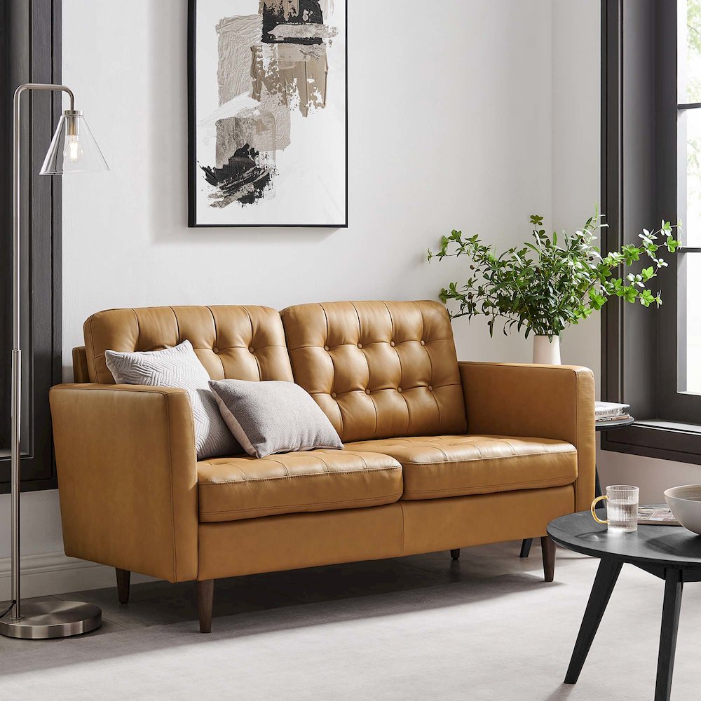 Exalt Tufted Leather Loveseat. Picture 8